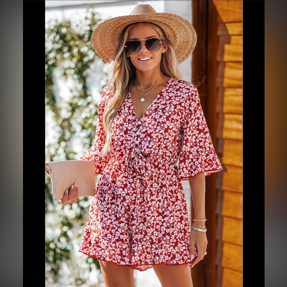 CUPSHE Ditsy Floral Print Bow Romper XL NWT